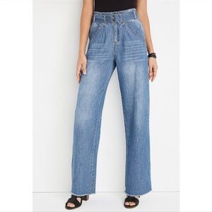 NWT Maurices Wide Leg High Rise Belted Jean Trouser Pants Sz 10 Medium Wash